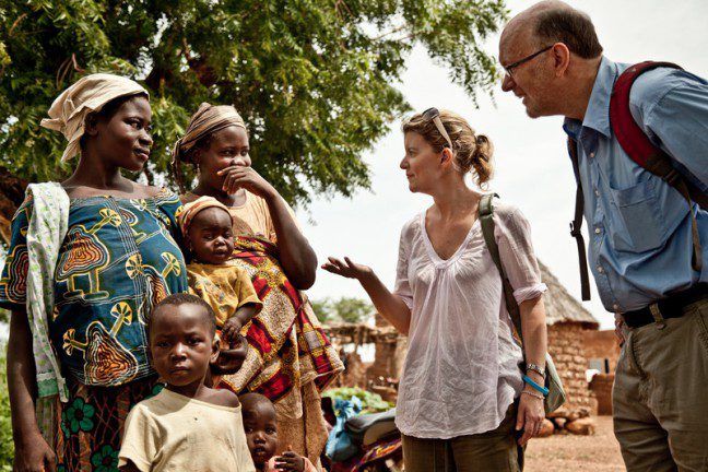 Andrew and Natasha meet some women who have benefited from Oxfam's cash-for-work program. Photo: Pablo Tosco/Oxfam Andrew and Natasha meet some women who have benefited from Oxfam's cash-for-work program. Photo: Pablo Tosco/Oxfam